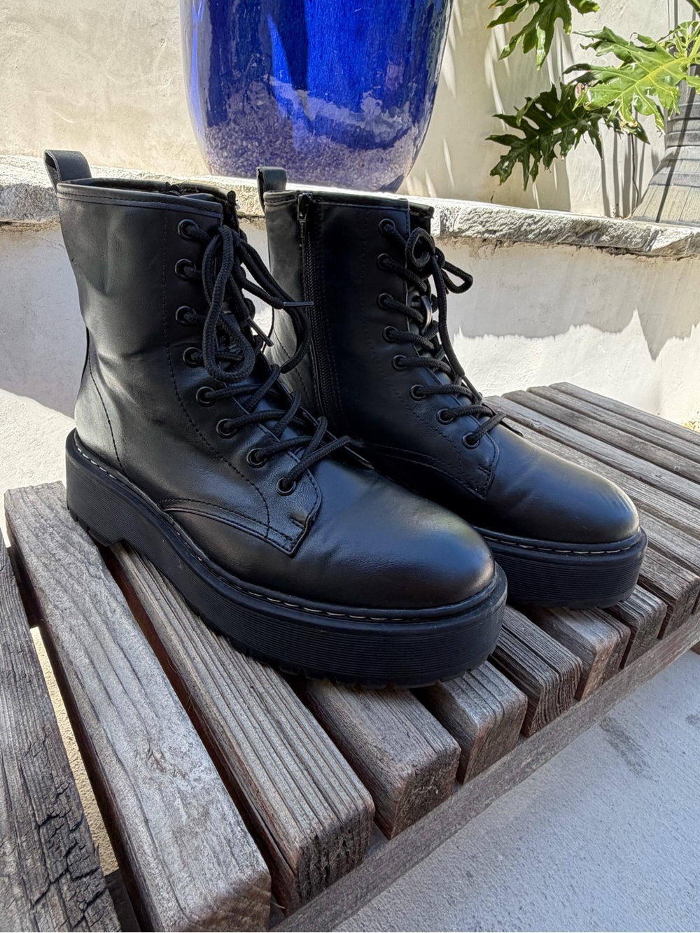 Black Chunky Platform Combat Boots Size 8.5